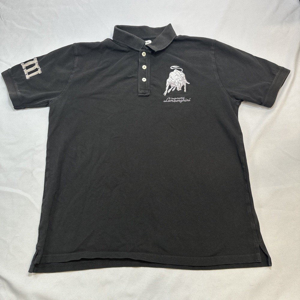 Automobili Lamborghini Shirt Mens Black XL Embroidered Bull Casual Luxury